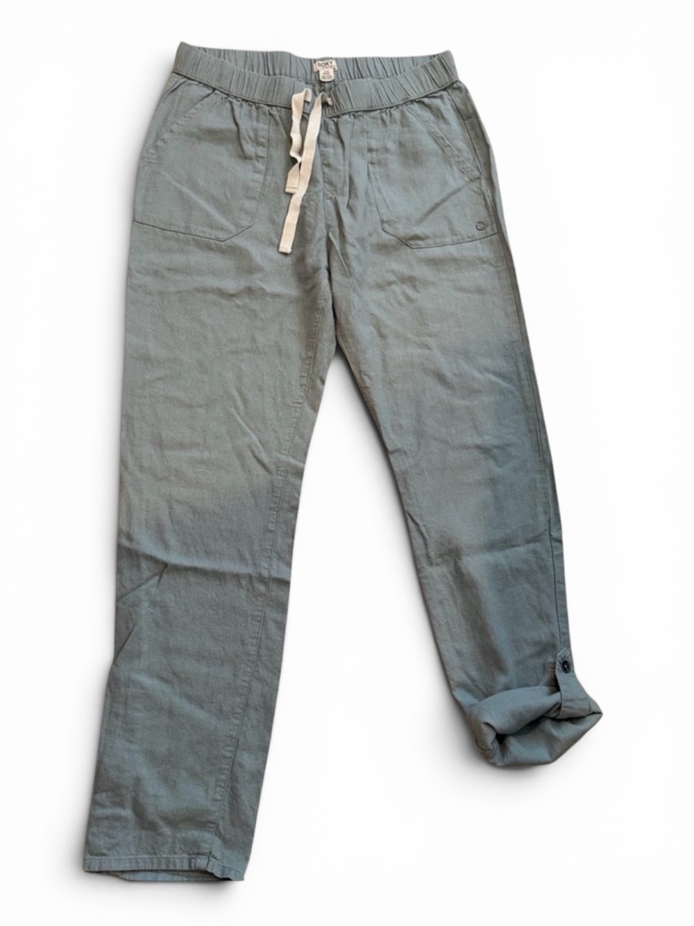 Roxy Womens Sage Green Drawstring Linen Pants